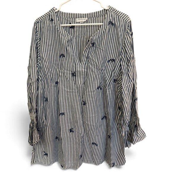 Westport Embroidered Palm Trees Button Down Striped Shirt Size 2X - Picture 1 of 3